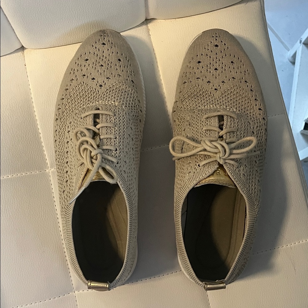 Cole Haan Beige and Gold Knit Sneakers - Picture 10 of 13